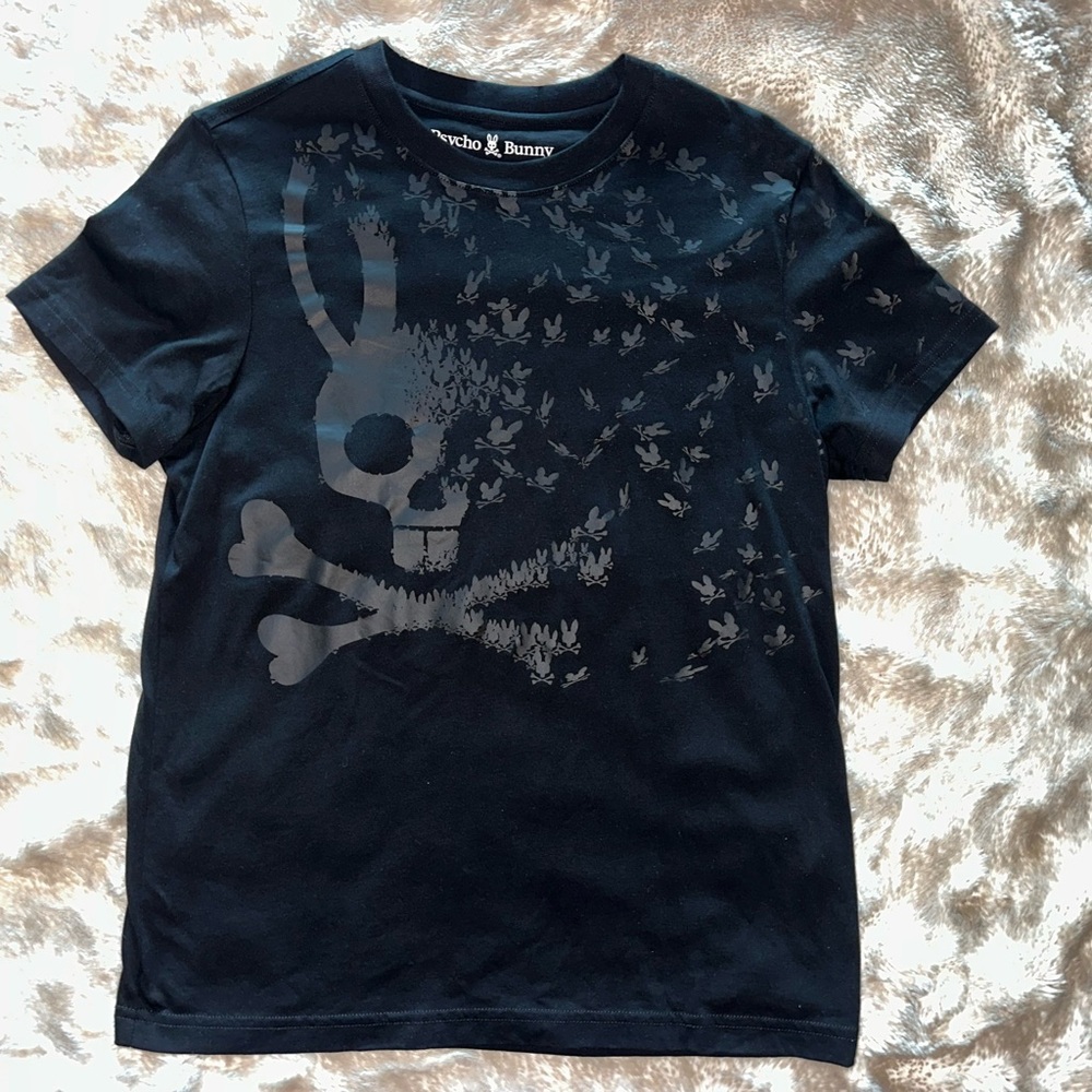 Psycho Bunny Men’s Black Graphic Bunny Skull Jersey T-Shirt Crew Neck Size 3